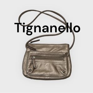 Tignanello Gold Crossbody Bag with lots of pockets.